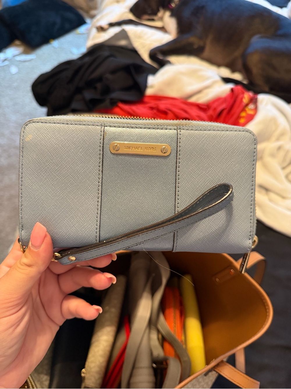 Michael Kors Powder Blue Saffiano Zip-Around Wristlet